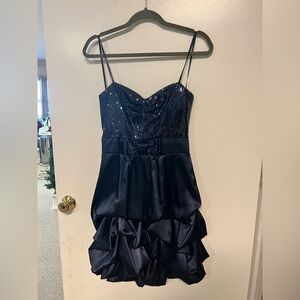 B. Darlin Navy Blue Sequin Accented Dress Label